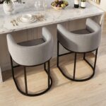 Barhocker 2er Set, 62 cm Leinen, Beige – Grau, Set mit 4