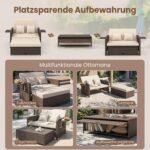 GIANTEX Rattan Lounge Gartenmöbel Set 2-Sitzer mit Doppelliege & Hocker, Outdoor Sofa mit Stauraum, verstellbar für Balkon & Terrasse