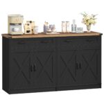 Hzuaneri Sideboard, Buffetschrank mit 2 Schublade, 4 Türen – Vintagebraun-weiß, 40 x 140 x 80 cm