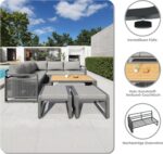 Merax Gartenmöbel Lounge Set Grau für 6–7 Personen, Gartensofa mit Liegefunktion, Ecklounge mit Sitzkissen für Terrasse & Balkon