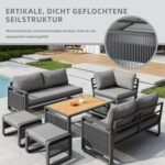 Merax Gartenmöbel Lounge Set Grau für 6–7 Personen, Gartensofa mit Liegefunktion, Ecklounge mit Sitzkissen für Terrasse & Balkon