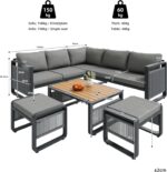 Merax Gartenmöbel Lounge Set Grau für 6–7 Personen, Gartensofa mit Liegefunktion, Ecklounge mit Sitzkissen für Terrasse & Balkon