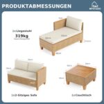 MFSTUDIO Gartenmöbel Set 3-teilig Polyrattan Braun, L-förmige Gartenlounge mit Kissen & Akazienholztisch für 4 Personen